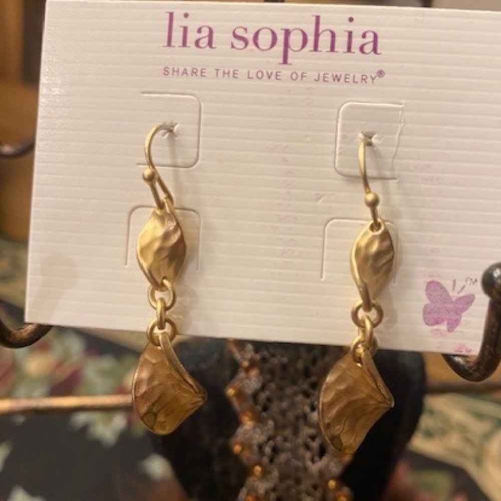 Lia Sophia “TRYST” Matte Gold Dangle Earrings - Picture 3 of 5